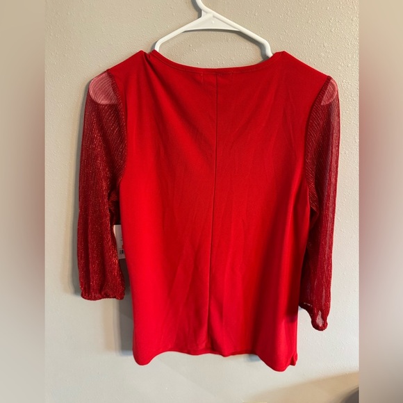 2/$20 89th & Madison Vivid Red Blouse with Sheer Sleeves - Picture 6 of 7
